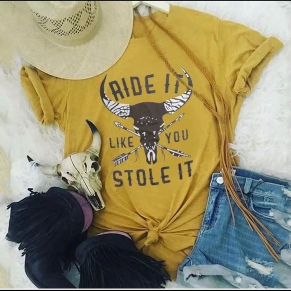 New! “Ride it like You Stole It”Yellow Graphic Tee - Picture 2 of 2